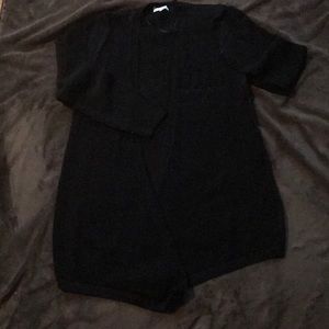 Black Open-front Mesh Knit Cardigan Sweater